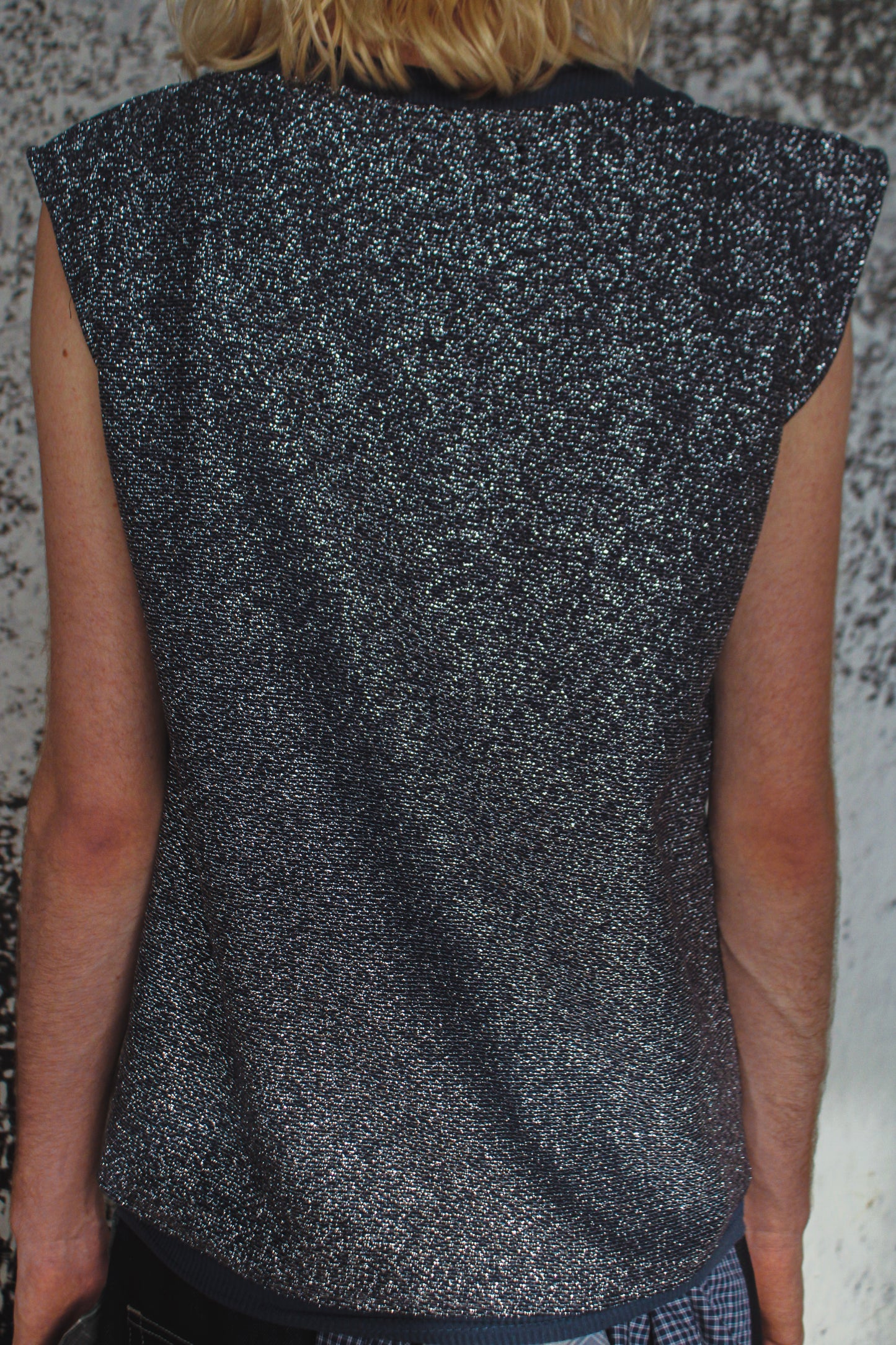 navy metallic knit sleeveless top