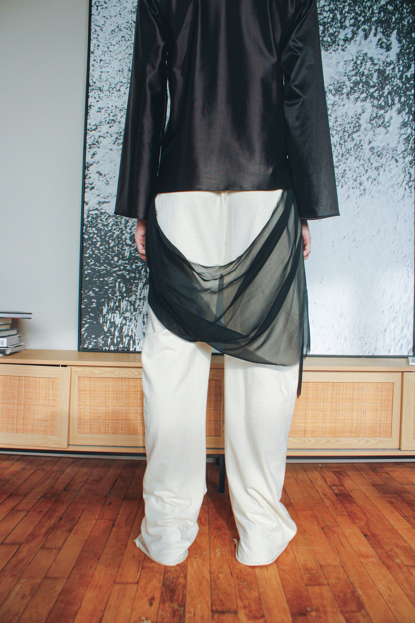 cream french terry silk pants