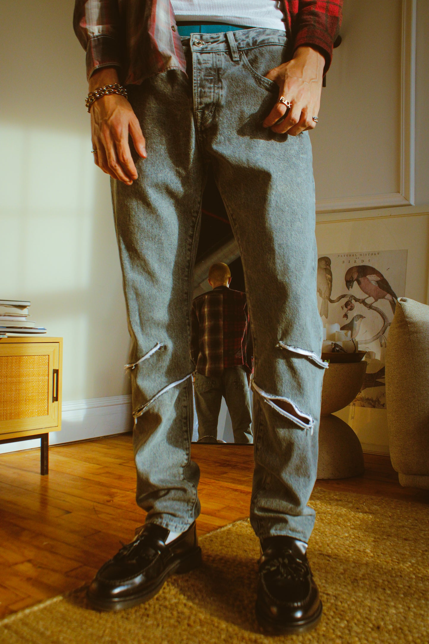 straight spiral zipper reworked jeans