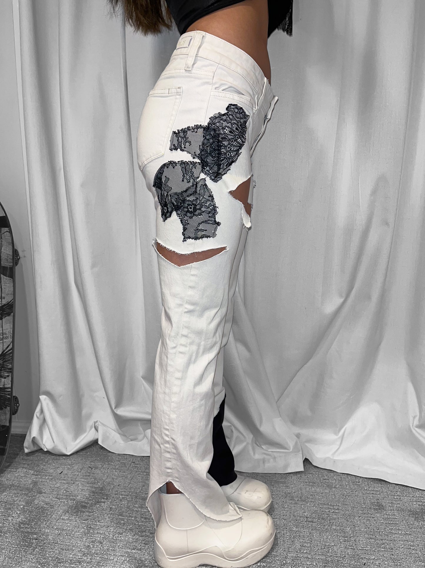 white & black lace jeans