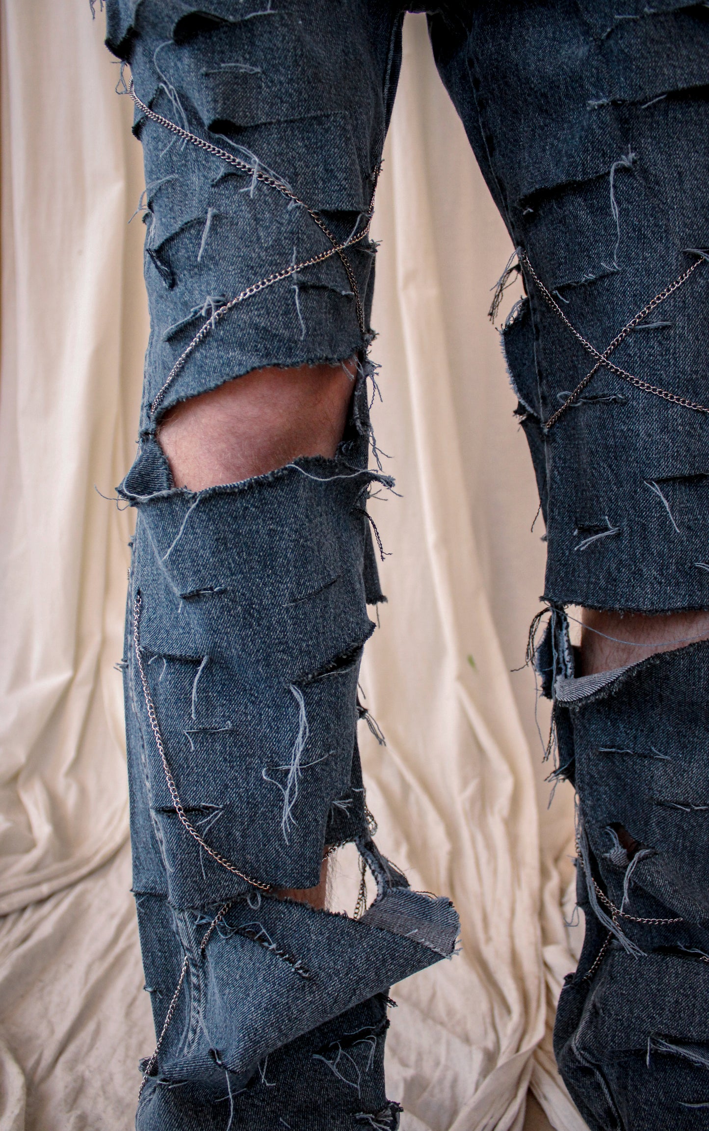 curb chain distressed denim