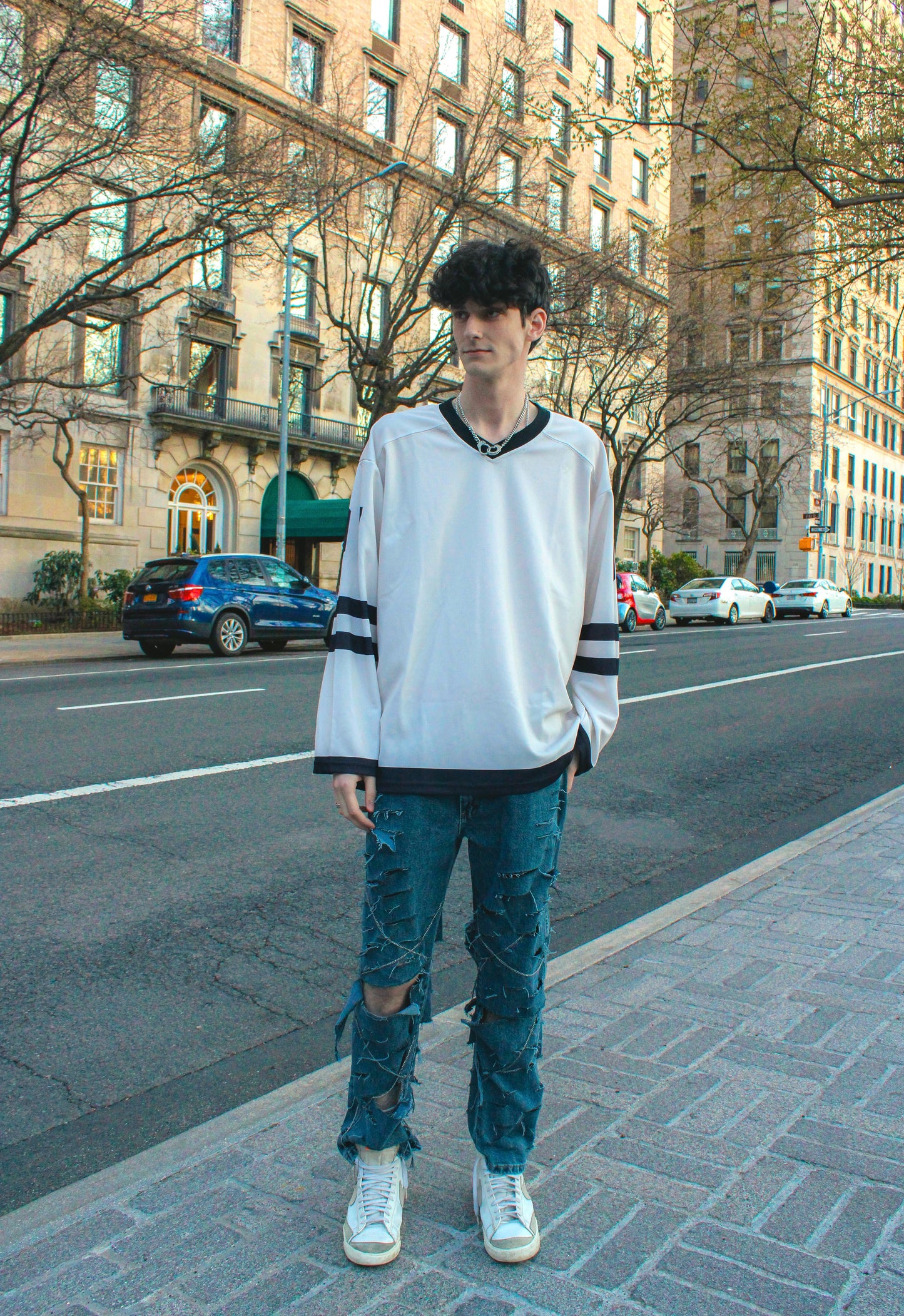 07 cream v-neck hockey jersey