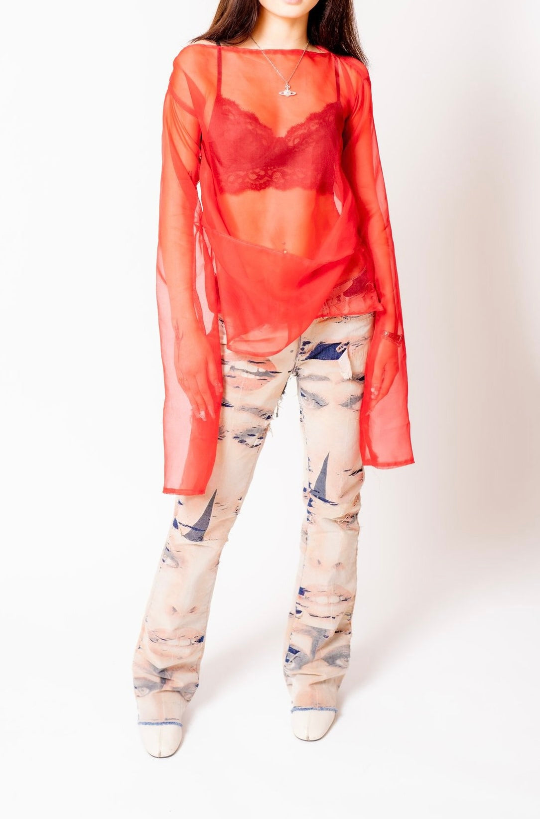 manches ultra longues en organza de soie