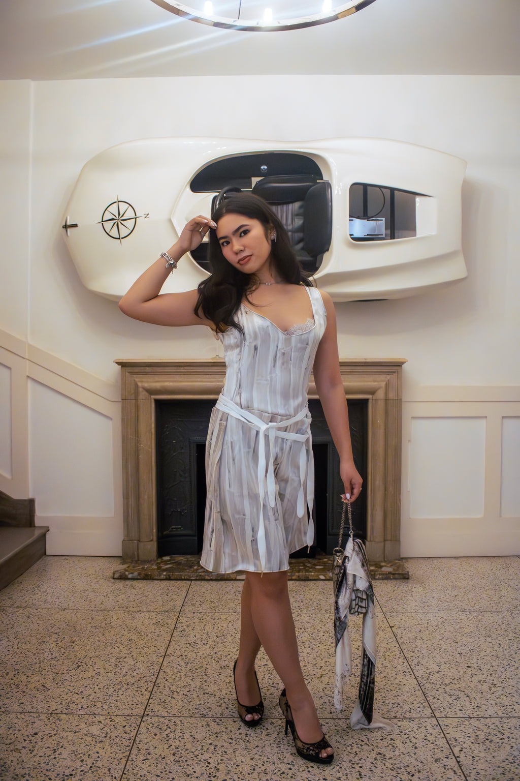 ari sage/ivory printed silk dress