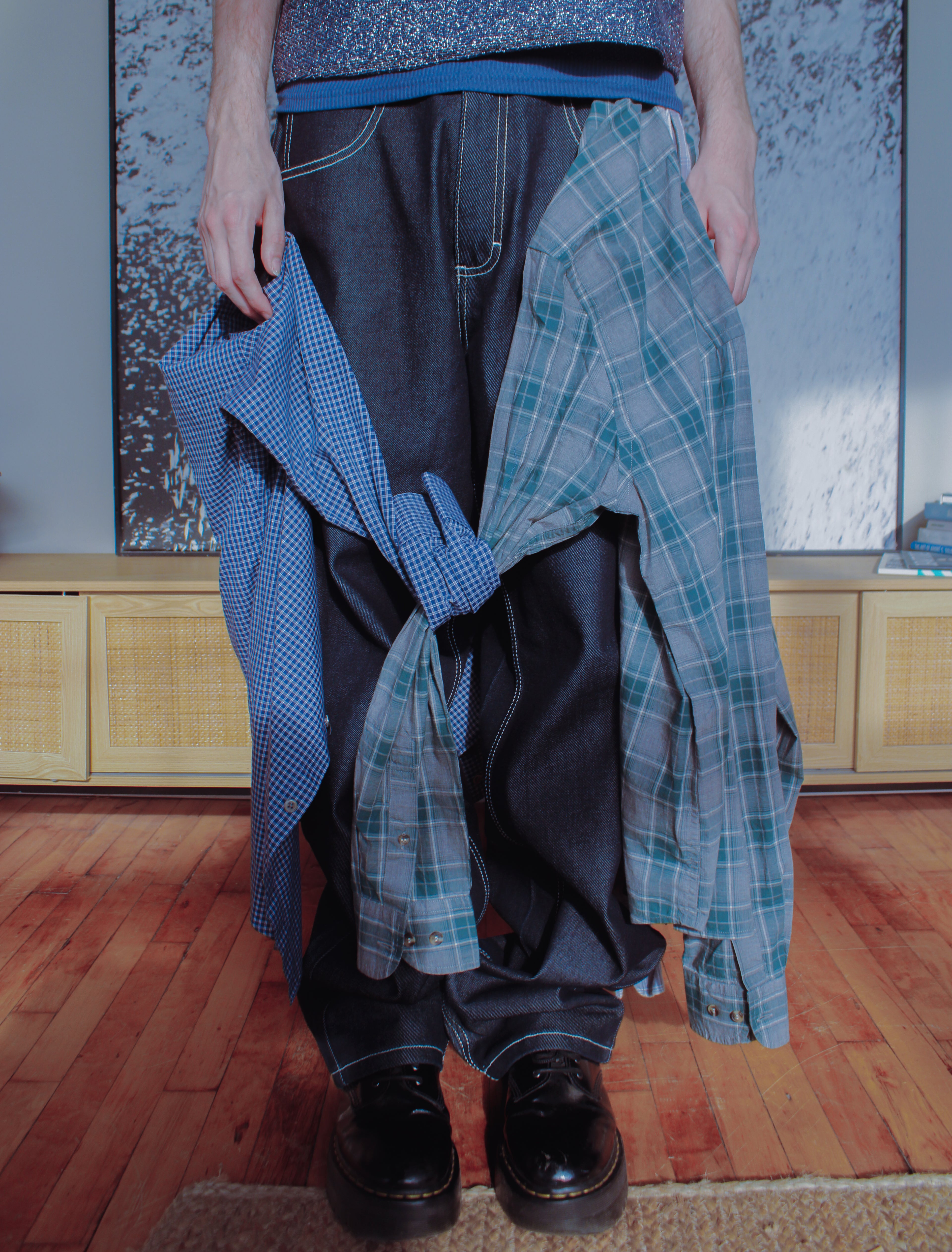 flannel wide dark wash jeans