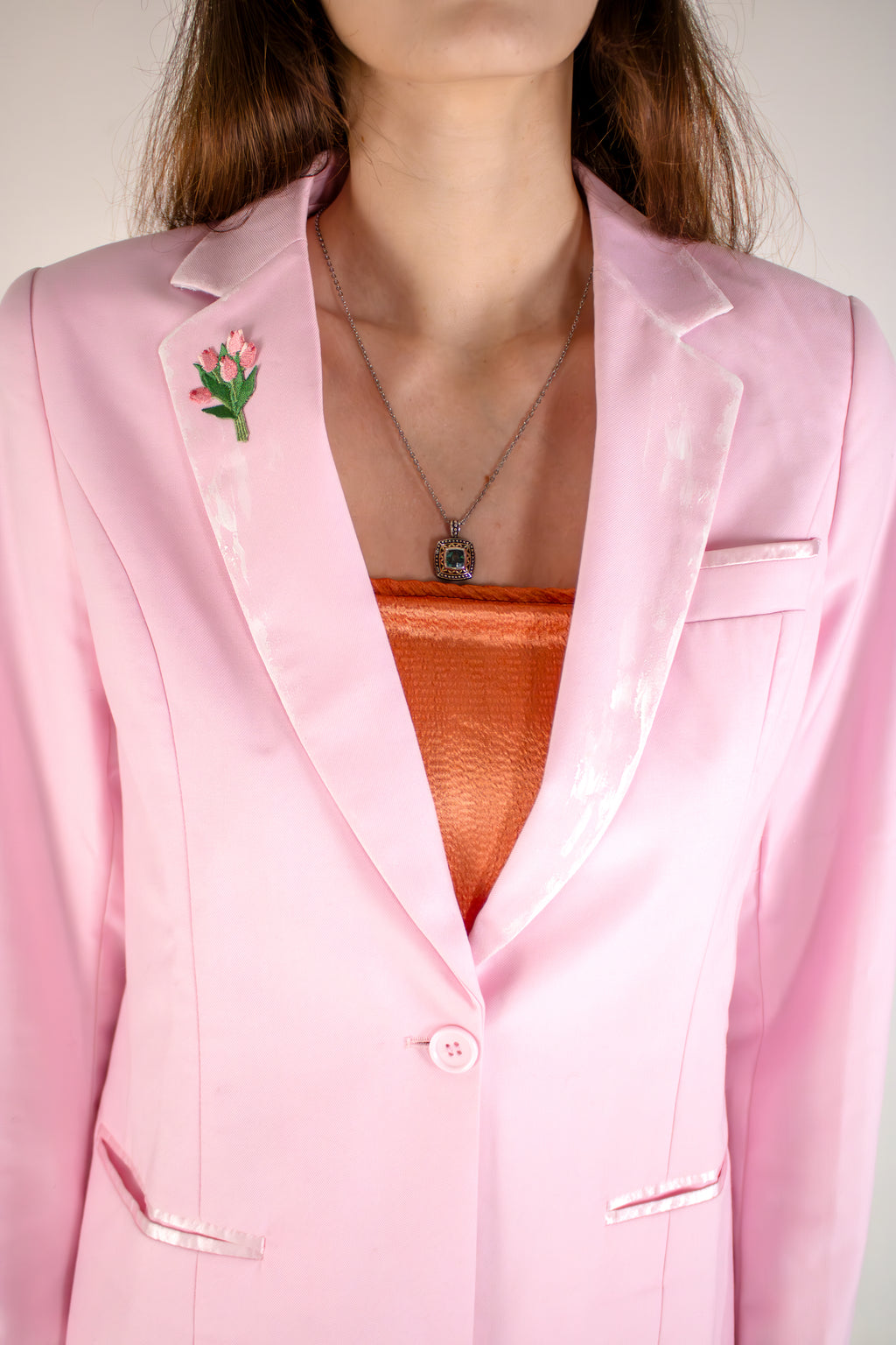 petal pink painted blazer