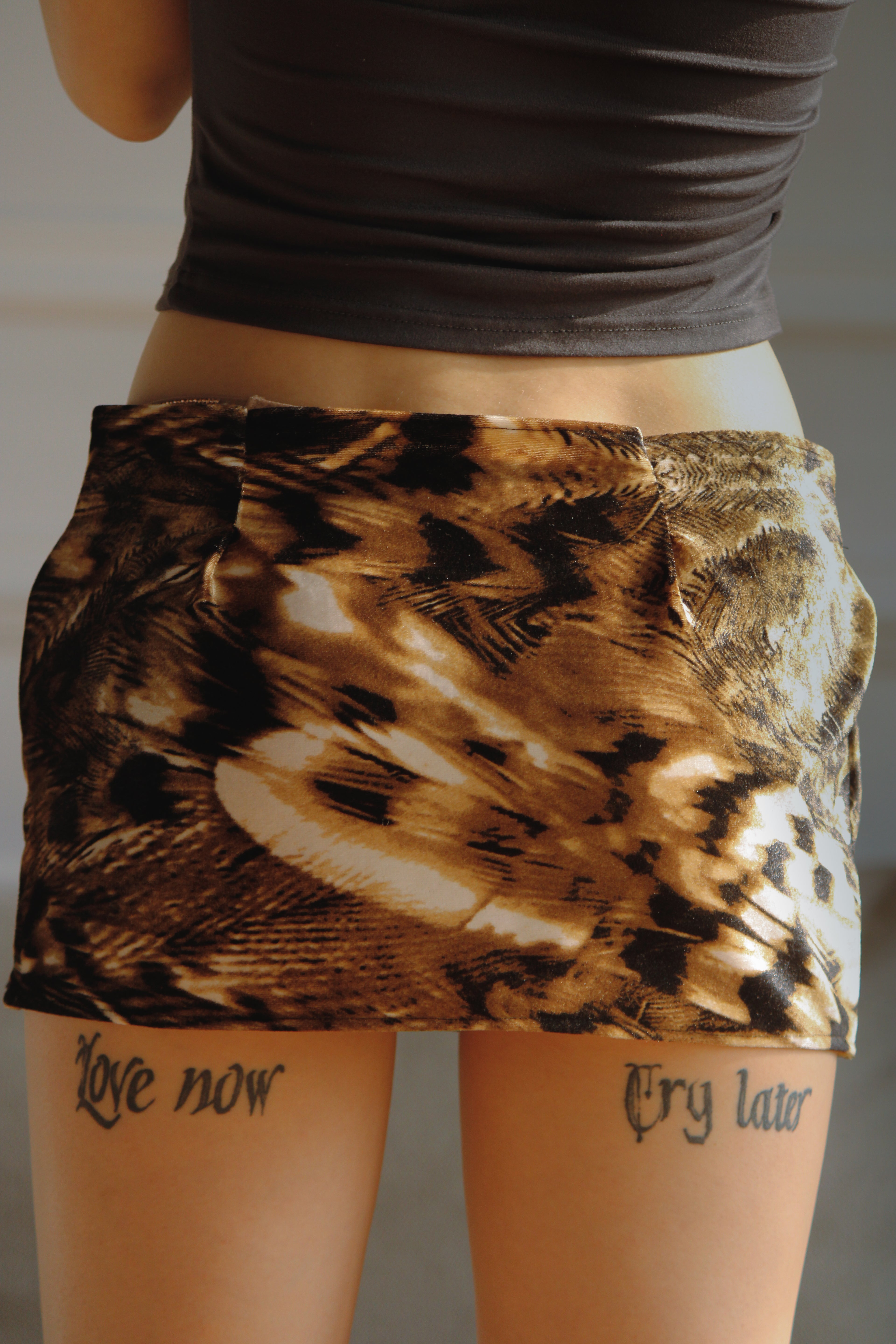 leopard print velour mini skirt
