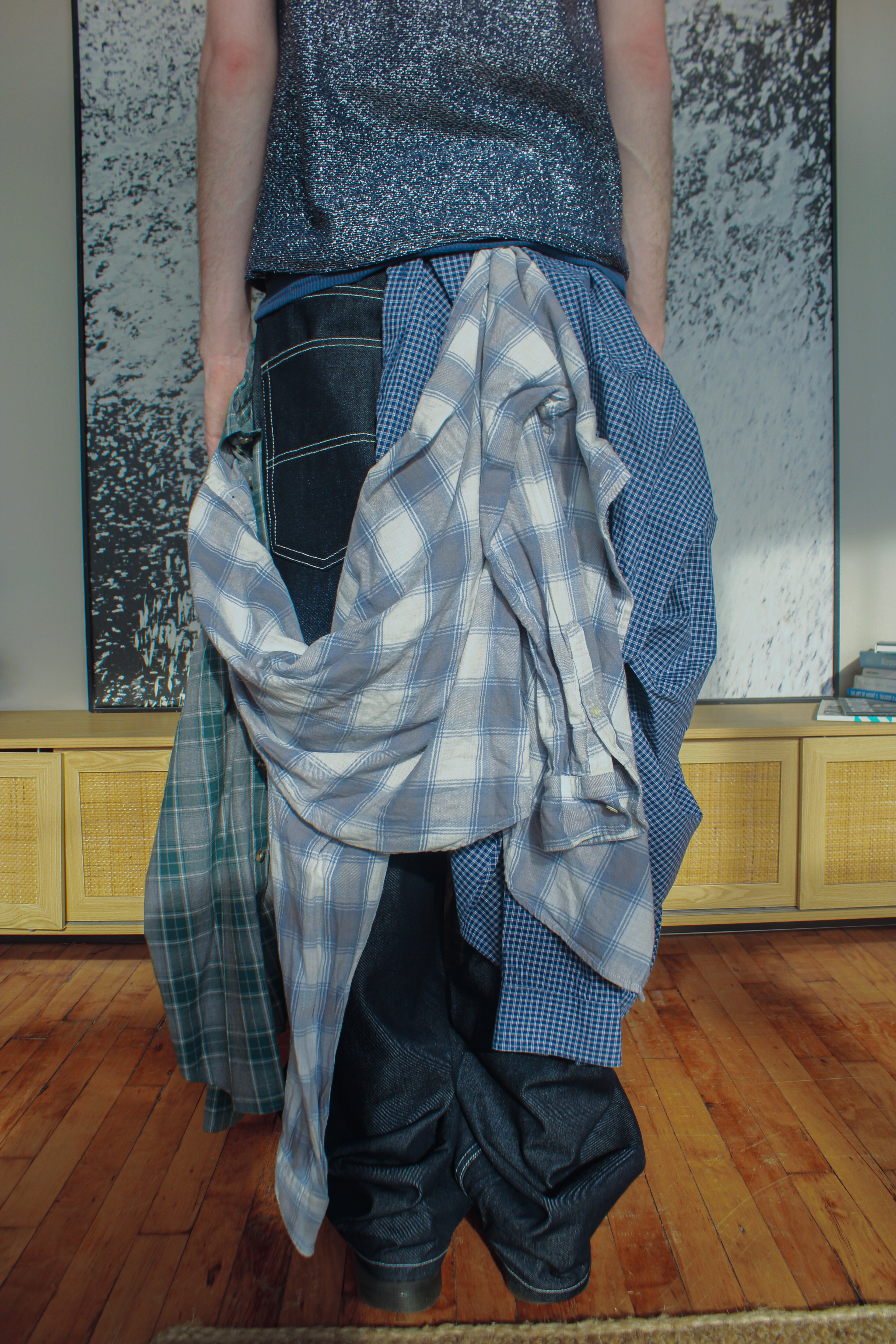 flannel wide dark wash jeans