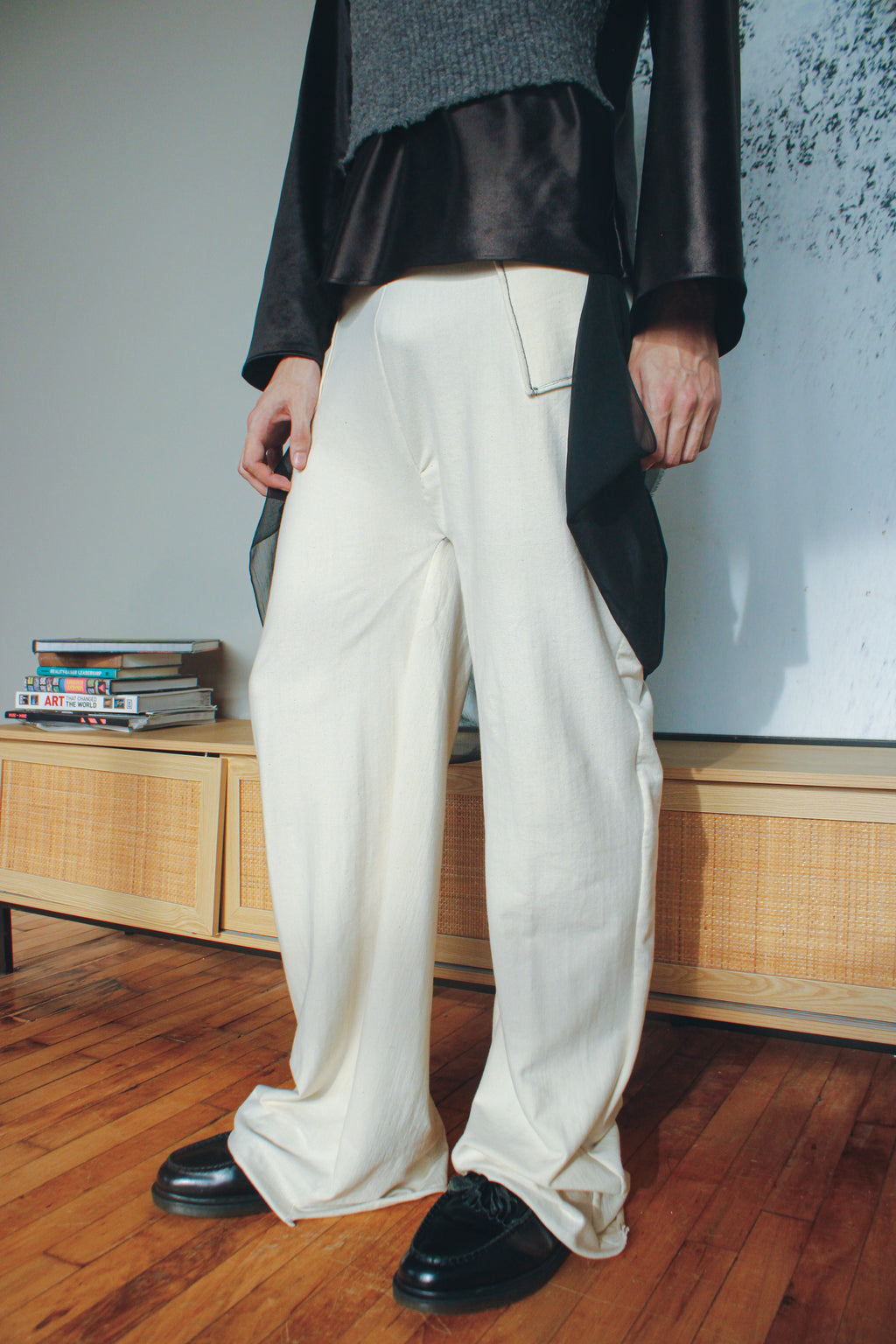 cream french terry silk pants