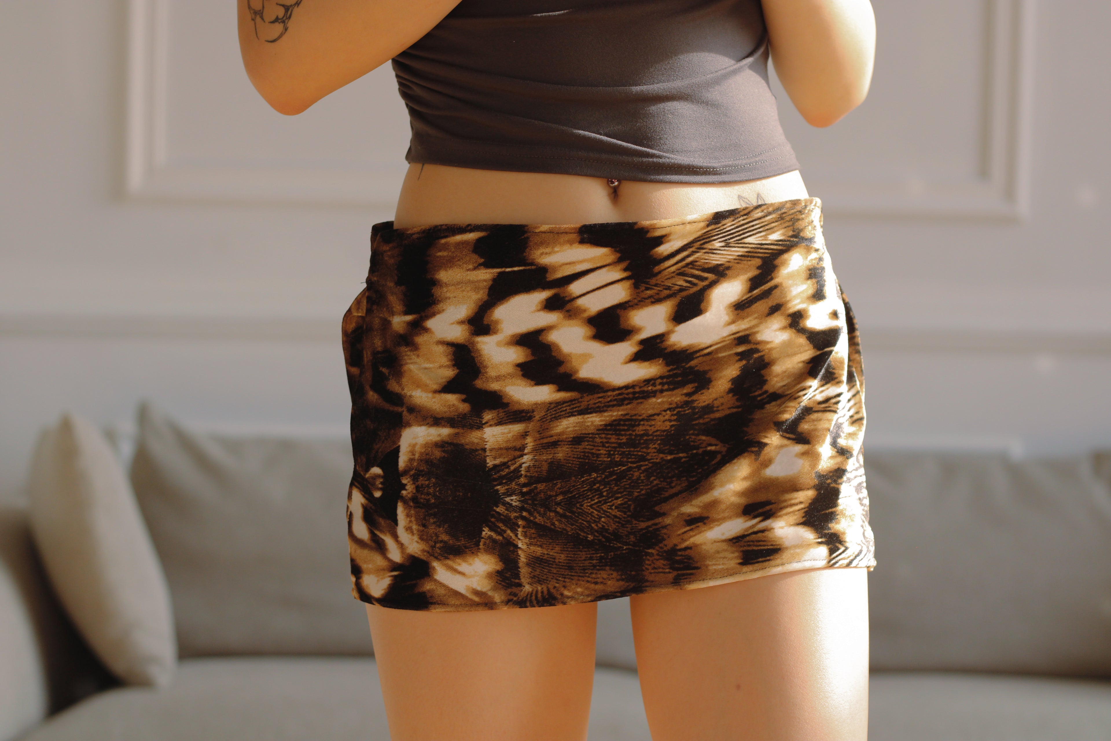 leopard print velour mini skirt
