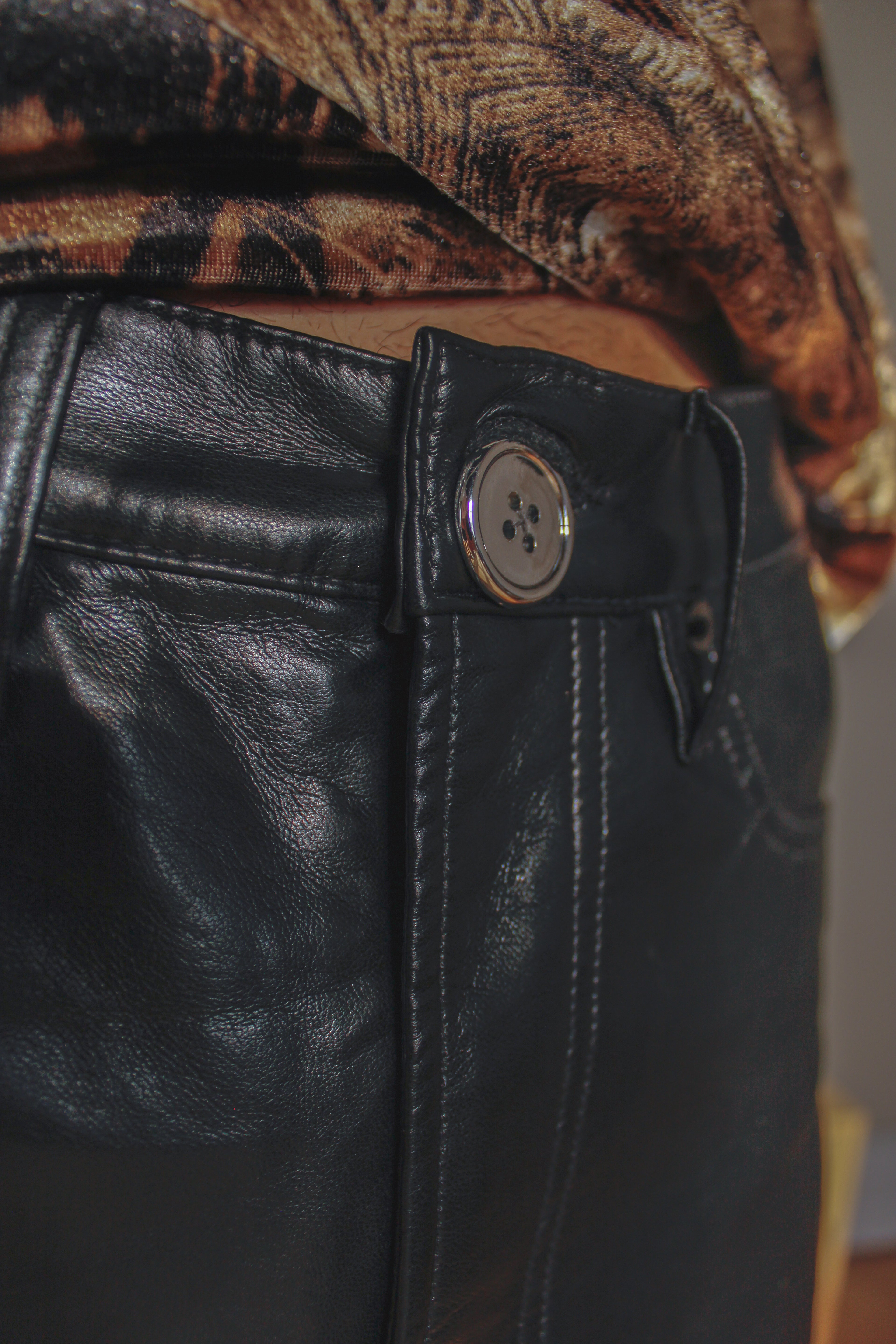 black faux-leather slim pants