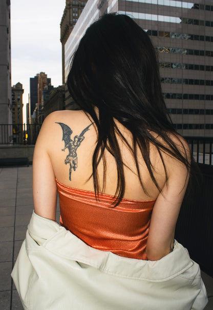 coral hammered silk strapless top