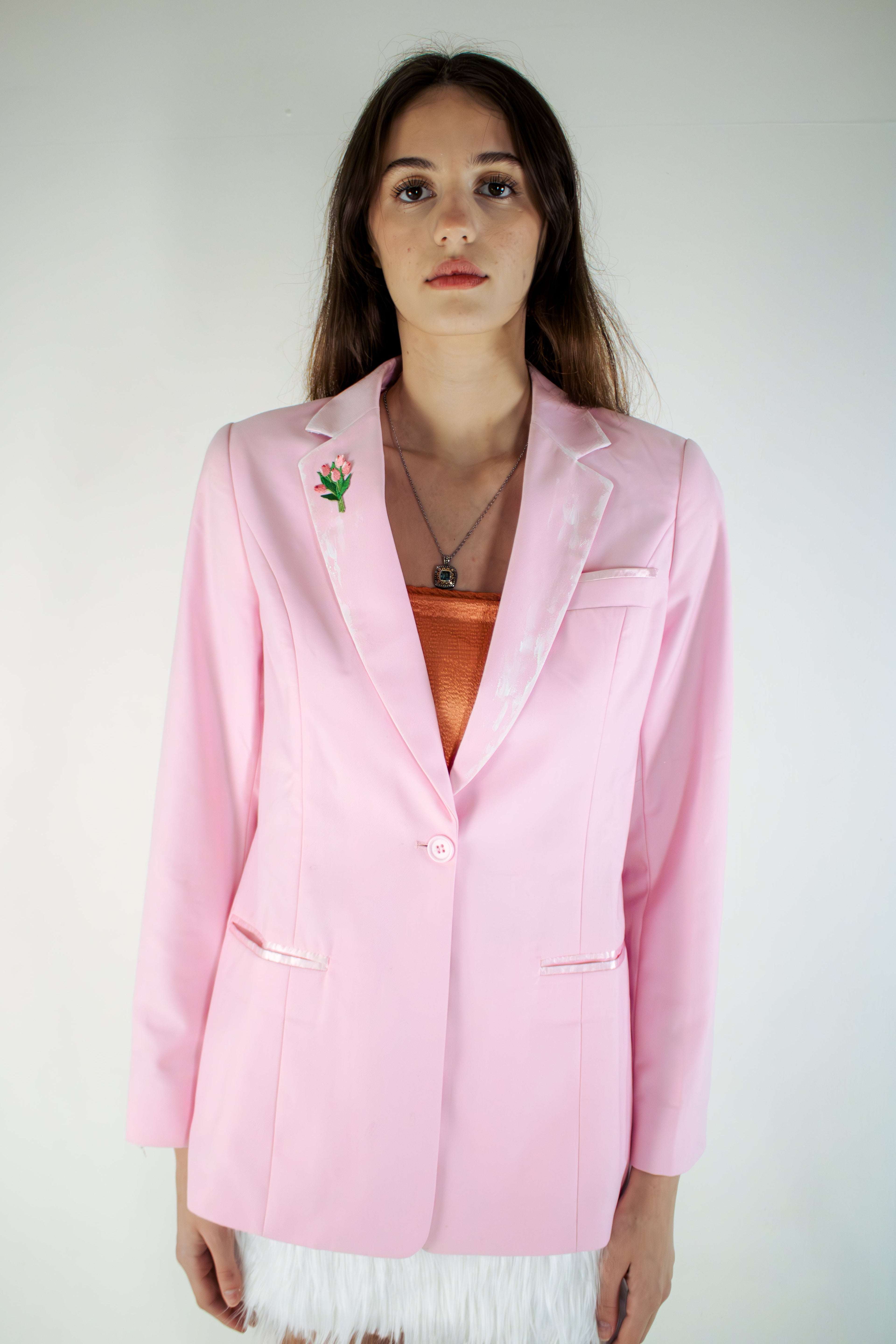 petal pink painted blazer
