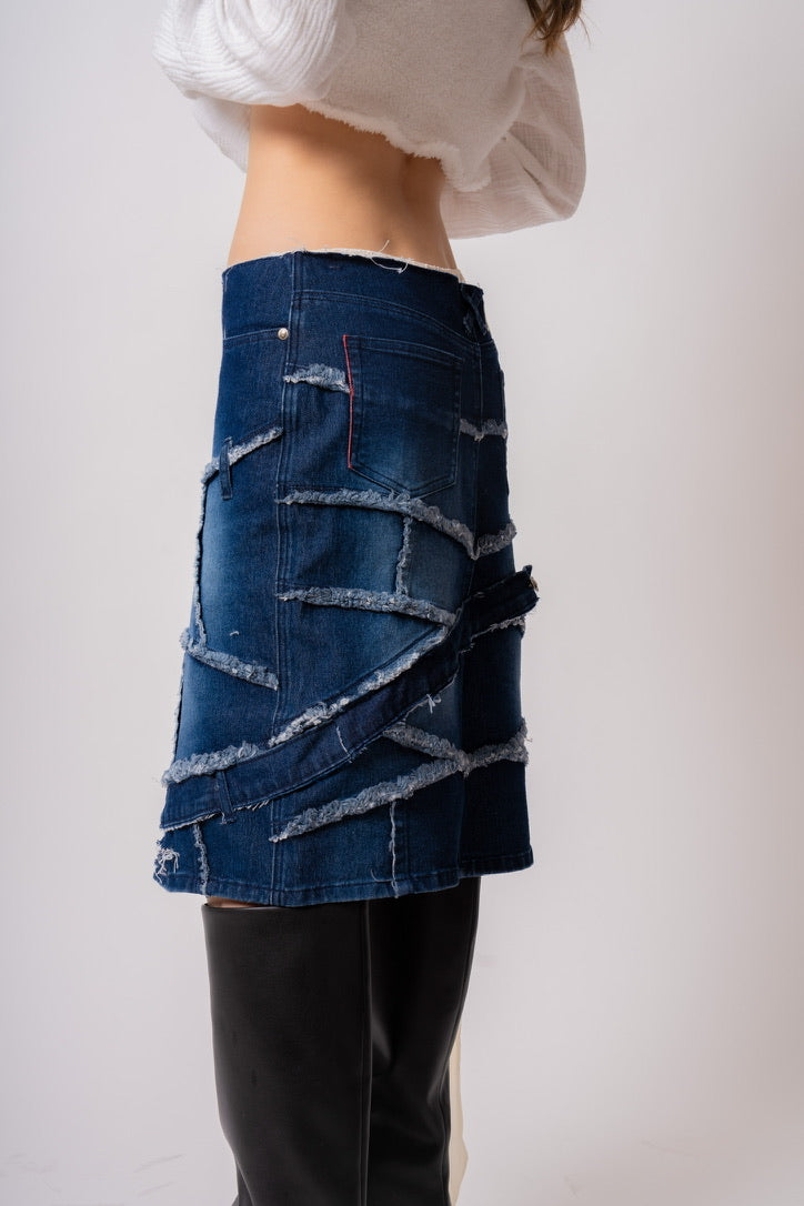 jupe mi-longue en jean effet vieilli
