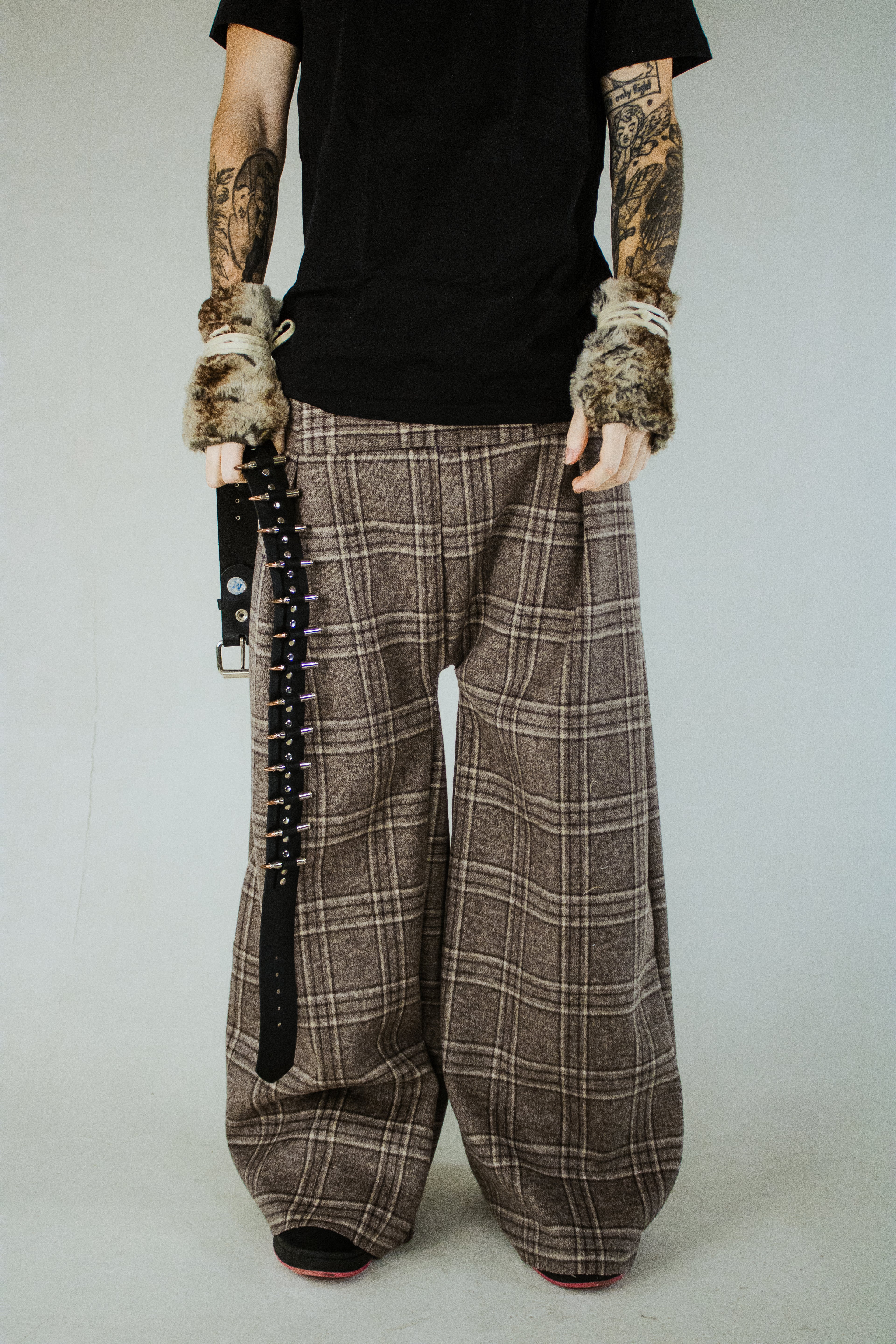 plaid wool pleated pant