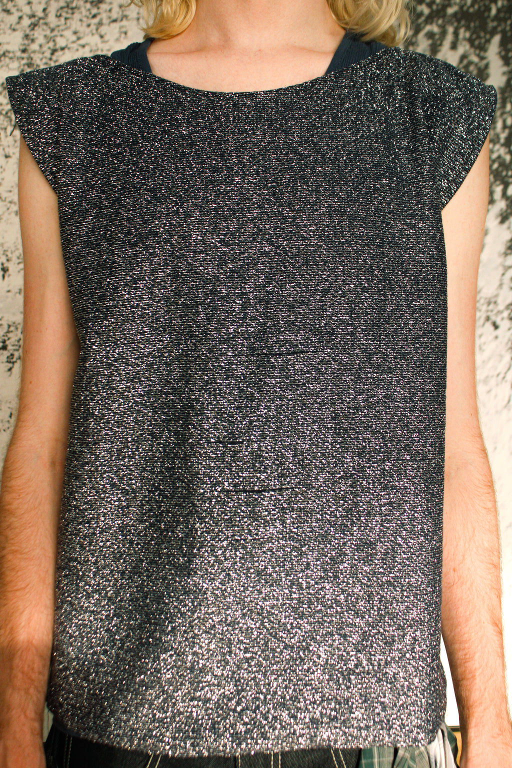 navy metallic knit sleeveless top