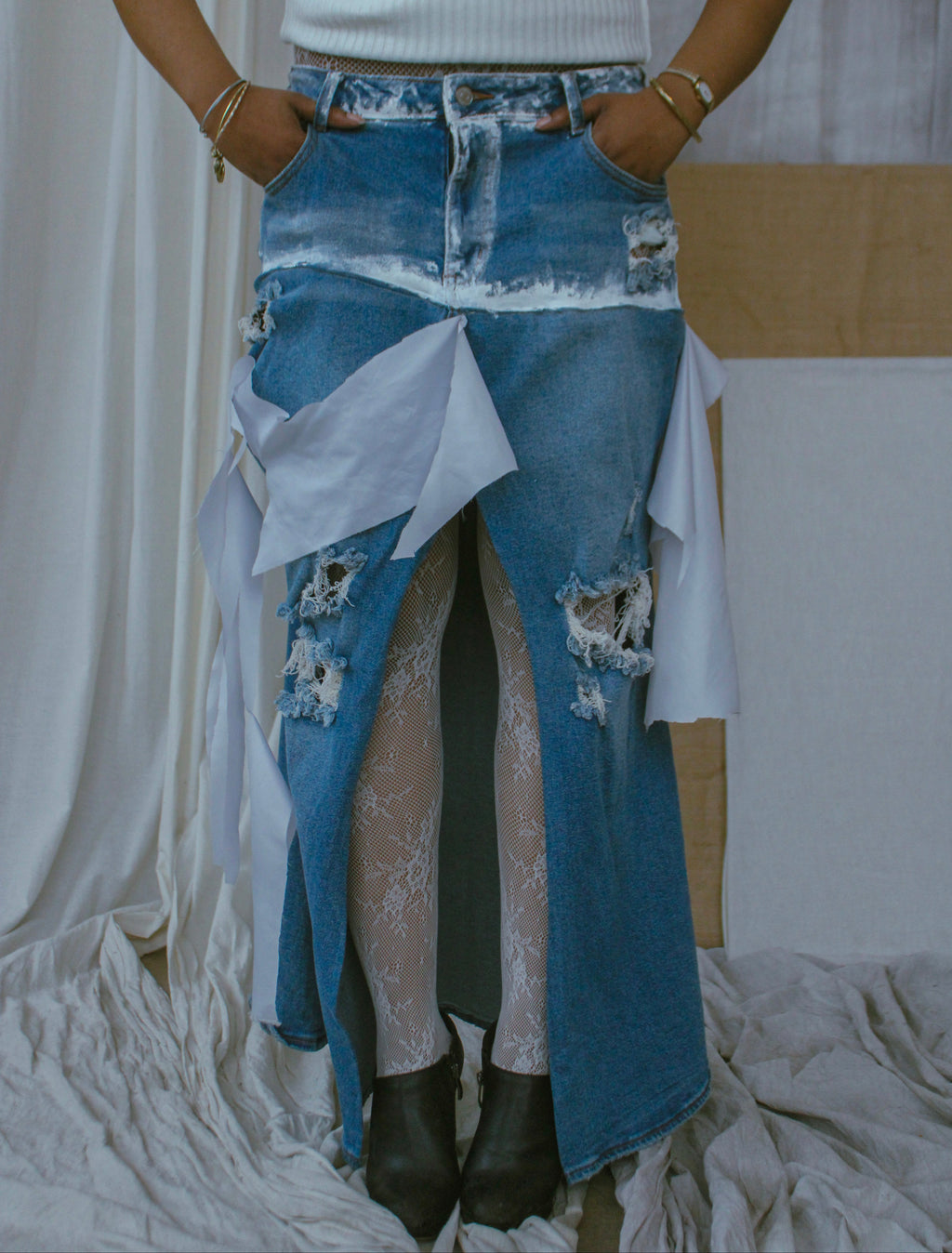 nex denim slit skirt