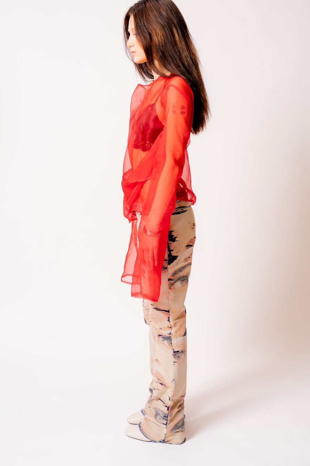 manches ultra longues en organza de soie