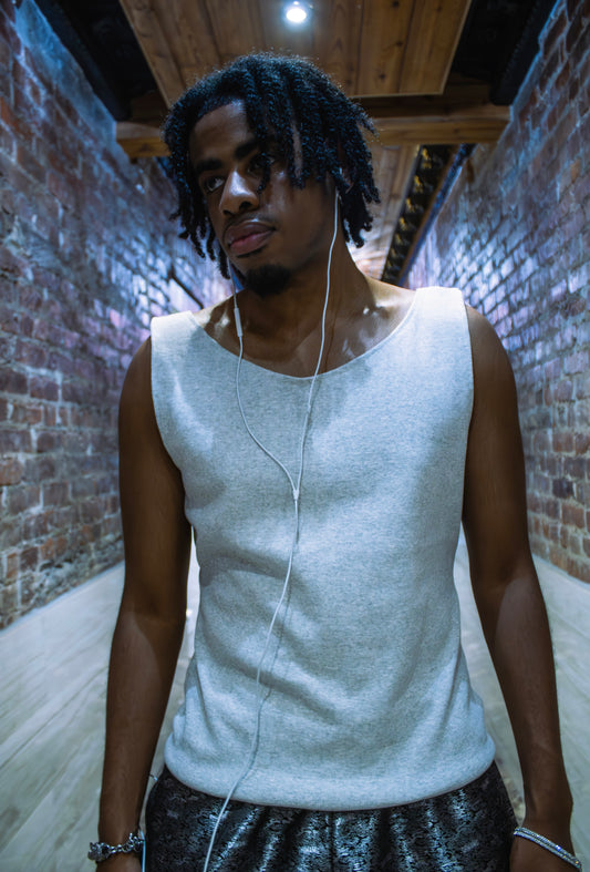 heathered grey rib-knit tank