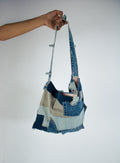 denim patchwork satchel bag