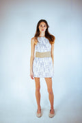 white/navy/gold bouclé mini