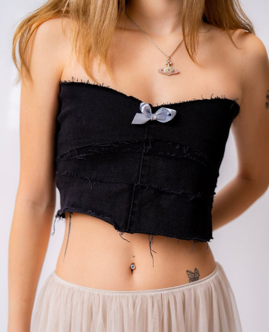 haut tube en denim à rayures