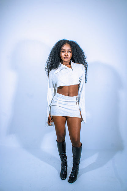 asymmetrical micro-crop quarter zip