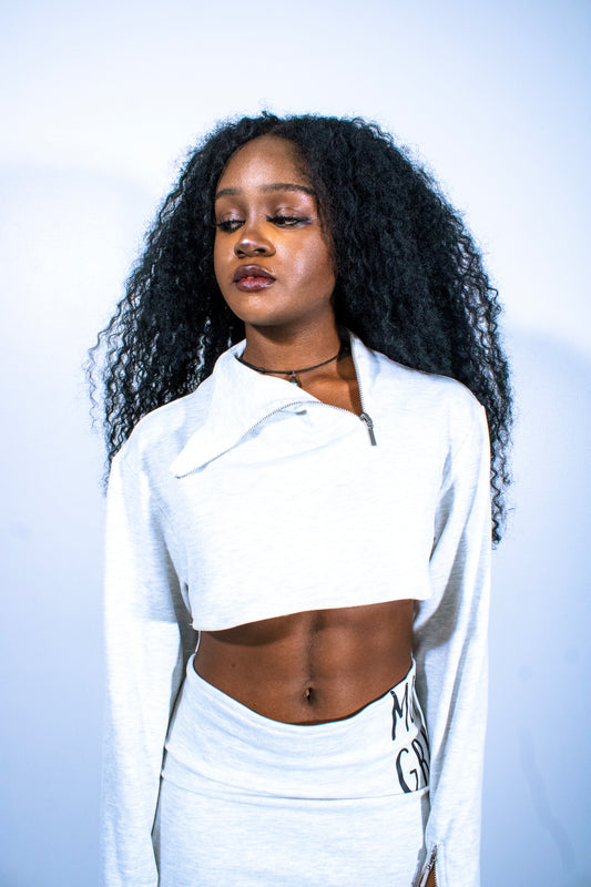 asymmetrical micro-crop quarter zip