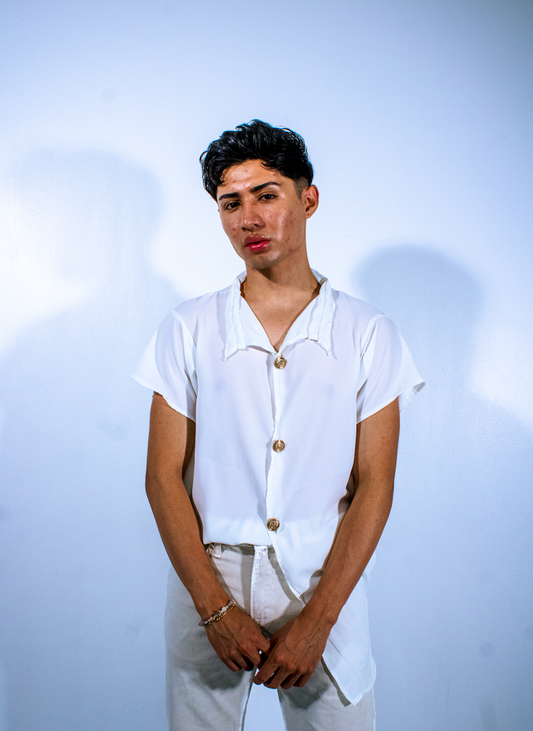 short sleeve double collared dress shirt